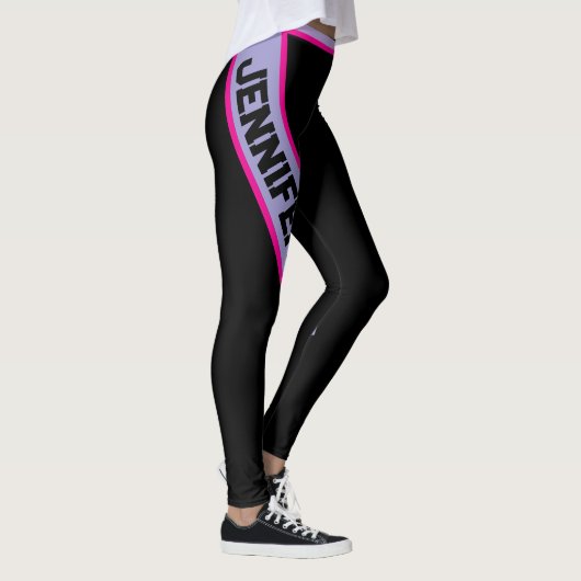 Zwart Gestreepte Lila Roze Sjabloon DIY Oefening G Leggings (Rechts)