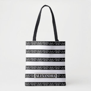 Zwart gestreepte monogram tote bag