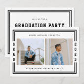 Zwart gestreepte twee foto afstudeerfeest aankondiging (Voorkant / Achterkant)