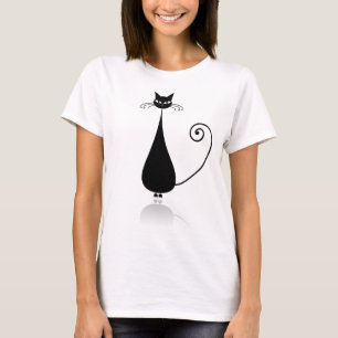 Zwart gestyliseerd katje T-shirt