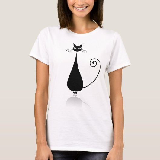Zwart gestyliseerd katje T-shirt (Voorkant)