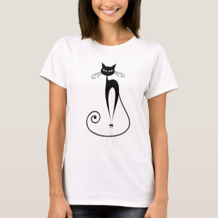 Zwart gestyliseerd katje T-shirt