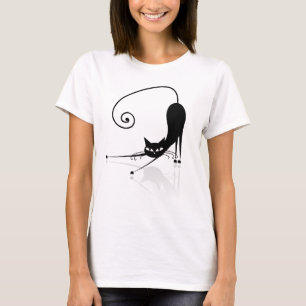 Zwart gestyliseerd katje T-shirt