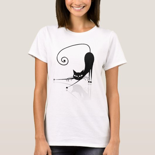 Zwart gestyliseerd katje T-shirt (Voorkant)