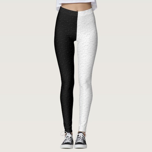 Zwart getextureerd wit twee halve kleuren leggings (Voorkant)