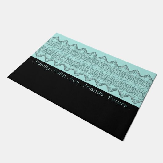 Zwart gevlekt met Bright Turquoise Deurmat (Schuin)