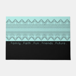 Zwart gevlekt met Bright Turquoise Deurmat