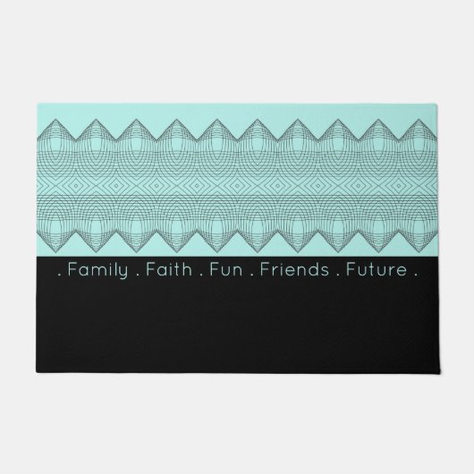 Zwart gevlekt met Bright Turquoise Deurmat (Voorkant)