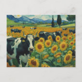 Zwart Gevlekte Koeien een Faux Van Gogh Briefkaart (Voorkant)