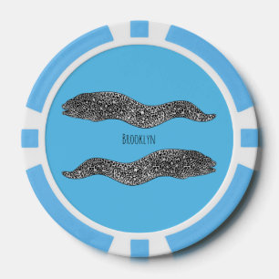 Zwart gevlekte murene cartoon illustratie poker chips