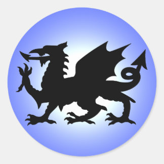 Zwart gevleugelde Wales Dragon tegen Blue Sky Sun Ronde Sticker