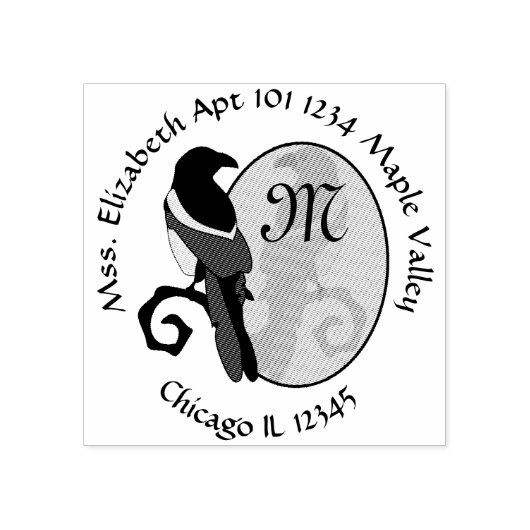 Zwart gevulde Magpie Monogram Home Adres Rubberstempel (Afrduk)