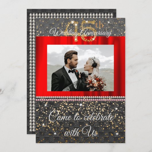 Zwart Geweven & Parels Goud 45ste Huwelijk Jubileu Kaart (Voorkant / Achterkant)