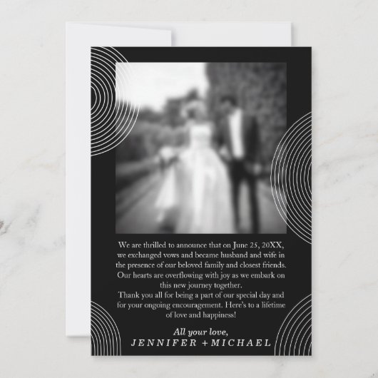 Zwart Gewoon Getrouwd Geometrisch Eenvoudige Huwel Kaart (Achterkant)