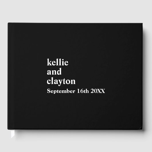 Zwart gewoon modern type bruiloft gastenboek (Voorkant)