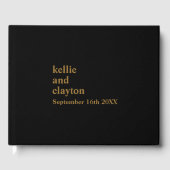 Zwart gewoon modern type bruiloft gastenboek (Voorkant)