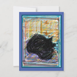 Zwart Gezellige Kat Slapen op Bed Briefkaart