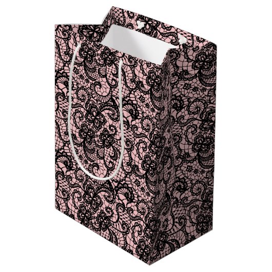 Zwart gezicht op Blush roze middelgrote tas Medium Cadeauzakje (Achterkant Gekanteld)