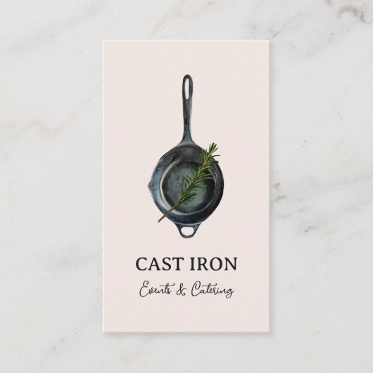 Zwart Gietijzeren Skillet Personal Chef & Catering Visitekaartje (Voorkant)