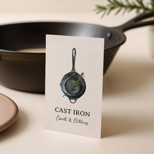 Zwart Gietijzeren Skillet Personal Chef & Catering Visitekaartje