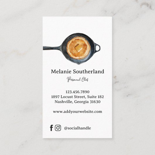 Zwart Gietijzeren Skillet Personal Chef & Catering Visitekaartje (Achterkant)