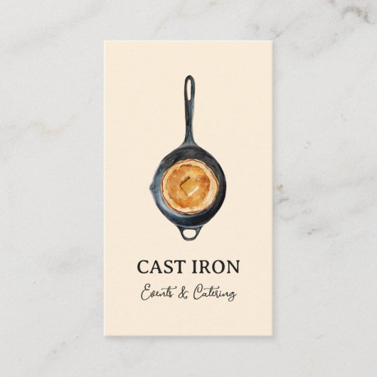 Zwart Gietijzeren Skillet Personal Chef & Catering Visitekaartje (Voorkant)