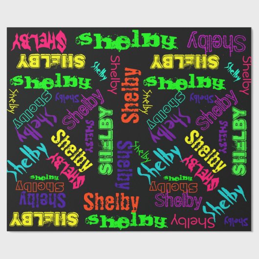 Zwart Gift Wrap neon kleurnaam Collage Cadeaupapier (Vlak)