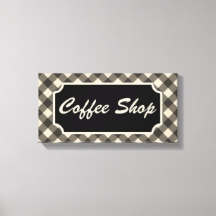 Zwart Gingham Coffee Shop Diner Sign Canvas Afdruk