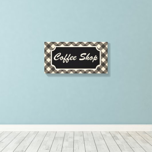 Zwart Gingham Coffee Shop Diner Sign Canvas Afdruk (Insitu (Houten vloer))