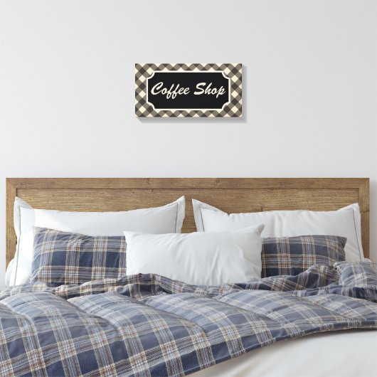 Zwart Gingham Coffee Shop Diner Sign Canvas Afdruk (Insitu (Slaapkamer))