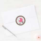 Zwart Gingham en Roze Baby koets Sticker (Envelop)