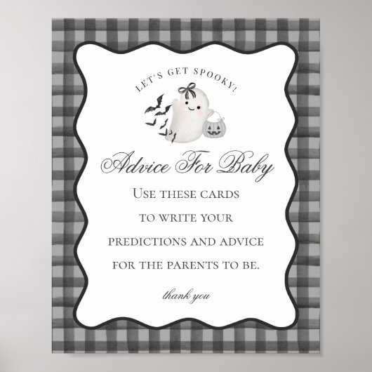 Zwart Gingham Lieve Geest Advies voor Baby Bordjes Poster (Voorkant)