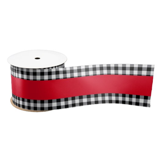 Zwart Gingham Satin Ribbon Satijnen Lint (Spoel)