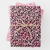 Zwart Girly Roze Waterverf Luipaard Print Inpakpapier Vel (In situ)