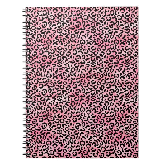 Zwart Girly Roze Waterverf Luipaard Print Notitieboek (Voorkant)