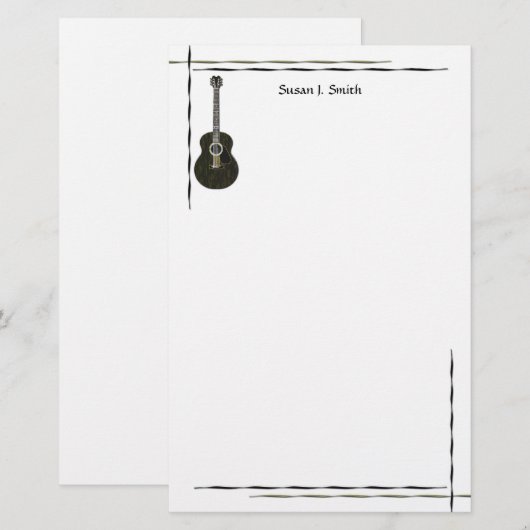 Zwart gitaar ontwerp briefpapier (Voorkant / Achterkant)