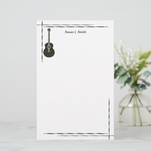 Zwart gitaar ontwerp briefpapier (Staand voorkant)