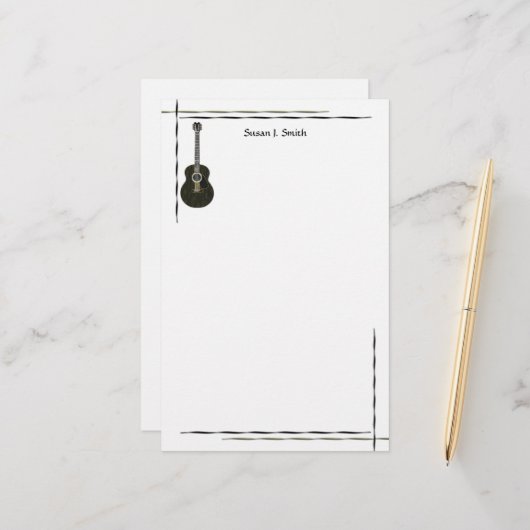 Zwart gitaar ontwerp briefpapier (Voorkant / Achterkant in situ)