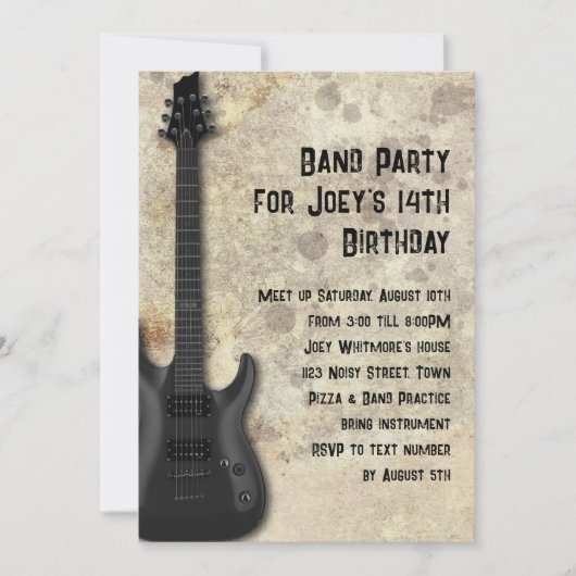 Zwart Gitaar Tiener Verjaardagsfeest Kaart (Voorkant)