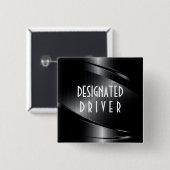 Zwart gladde metalen geborsteld aluminium look vierkante button 5,1 cm (Voorkant /achterkant)