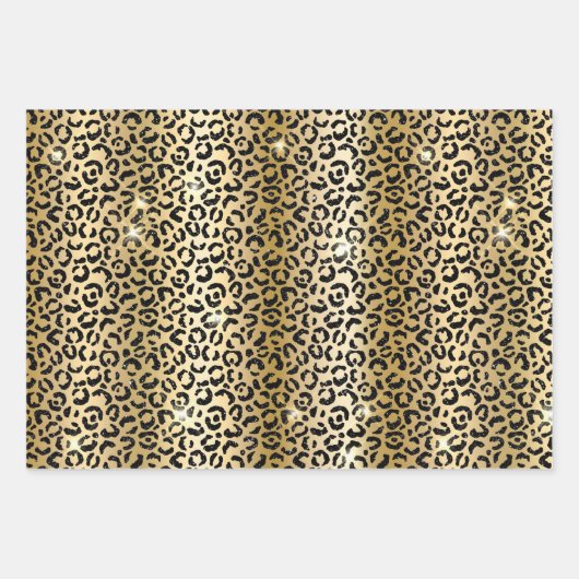 Zwart Glam Gold Glitter Luipaard Inpakpapier Vel (Voorkant 2)