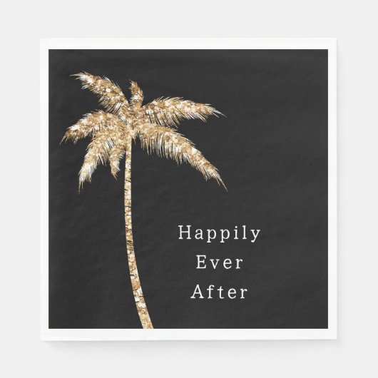 Zwart Glam Gold Glitter Palm Tree Servet (Voorkant)