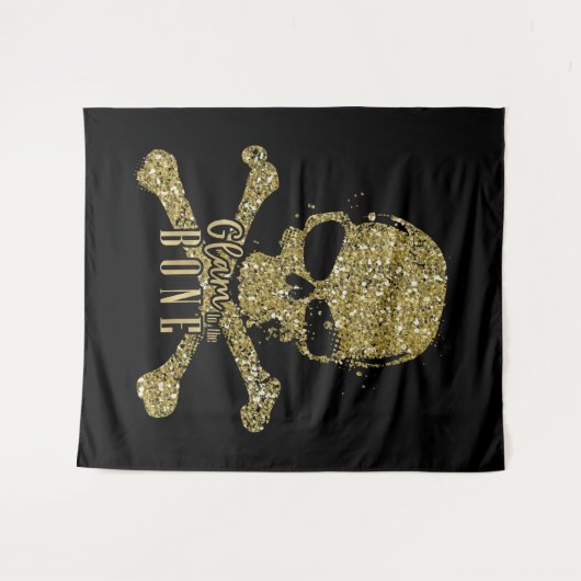 Zwart glam naar de beengoudschedel wandkleed (Voorkant (horizontaal))