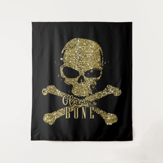 Zwart glam naar de beengoudschedel wandkleed (Voorkant)
