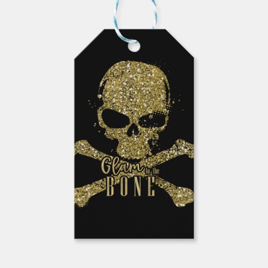 Zwart Glam naar de Bone Gold Glitter Skull Sparkle Cadeaulabel (Voorkant)