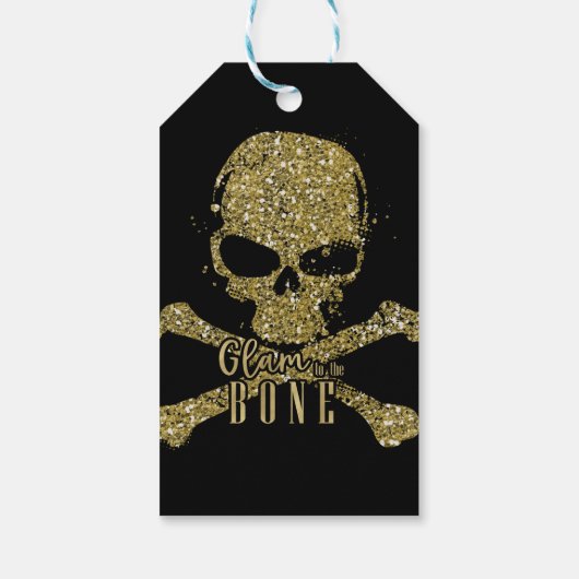 Zwart Glam naar de Bone Gold Glitter Skull Sparkle Cadeaulabel (Achterkant)
