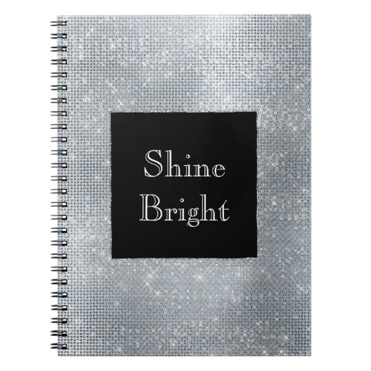 Zwart Glam Zilver Glitzy Sparkle Notitieboek (Voorkant)