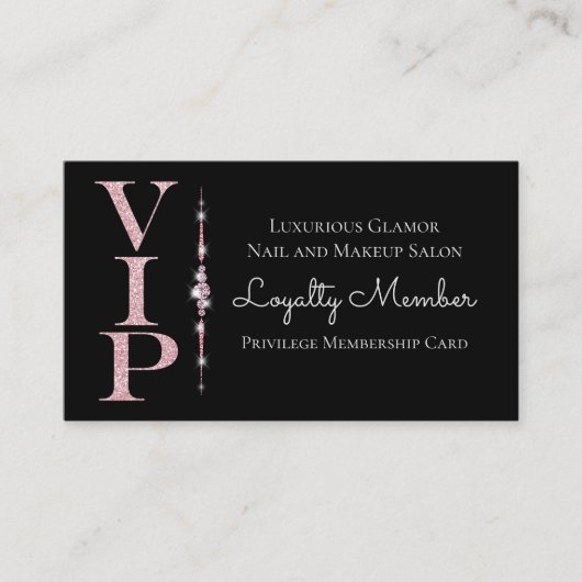 Zwart Glamorous Diamonds Pink Glitter VIP Loyalite Visitekaartje (Voorkant)