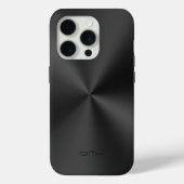 Zwart glanzend faux roestvrij staal look monogram Case-Mate iPhone case (Achterkant)