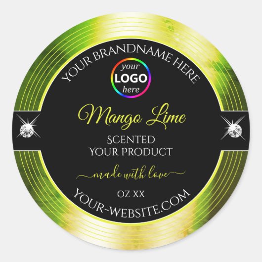 Zwart Glanzend Geel Groen met Logo Product Label (Voorkant)